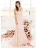 Beaded Pleated Ballet Pink Chiffon Bridesmaid Dress